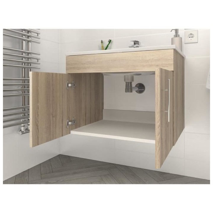 LIMA Ensemble salle de bain simple vasque L 60 cm - Décor chene sonom
