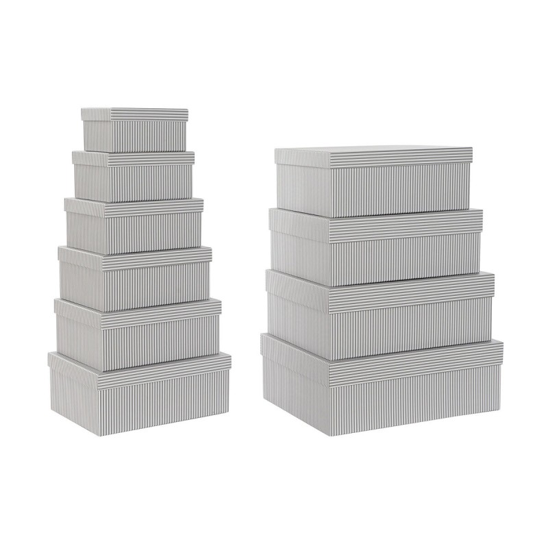 Jeu de Caisses de Rangement Empilables DKD Home Decor Gris Blanc Carré Carton (43,5 x 33,5 x 15,5 cm)