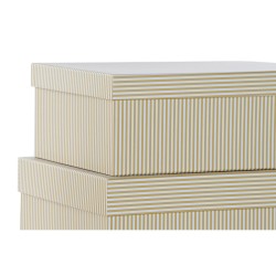 Jeu de Caisses de Rangement Empilables DKD Home Decor Blanc Carré Carton Moutarde (43,5 x 33,5 x 15,5 cm)