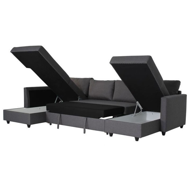 Canapé d'angle panoramique convertible Cats - Tissu gris - L 292 x P