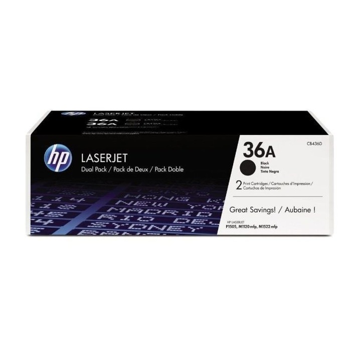 HP 36A Pack de 2 cartouches de toner noir LaserJet authentiques (CB436
