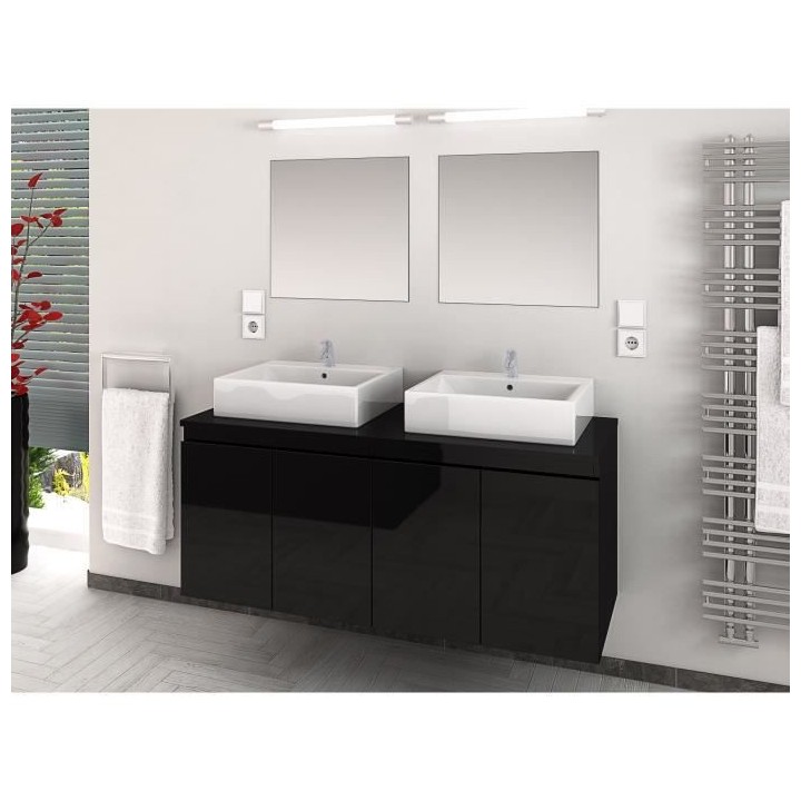 CINA Ensemble salle de bain double vasque L 120 cm - Noir laqué