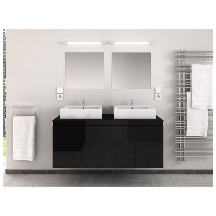 CINA Ensemble salle de bain double vasque L 120 cm - Noir laqué