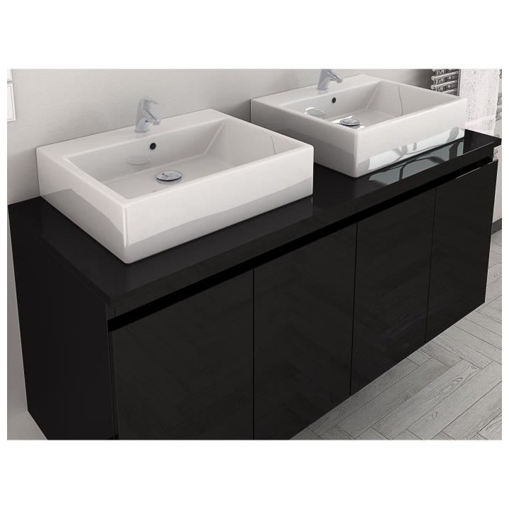 CINA Ensemble salle de bain double vasque L 120 cm - Noir laqué