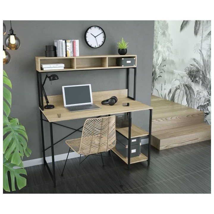 Bureau 3 niches en metal - L 120 x P 62 x H 134 cm - LEEDS