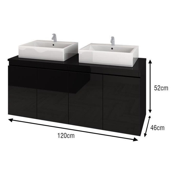 CINA Ensemble salle de bain double vasque L 120 cm - Noir laqué