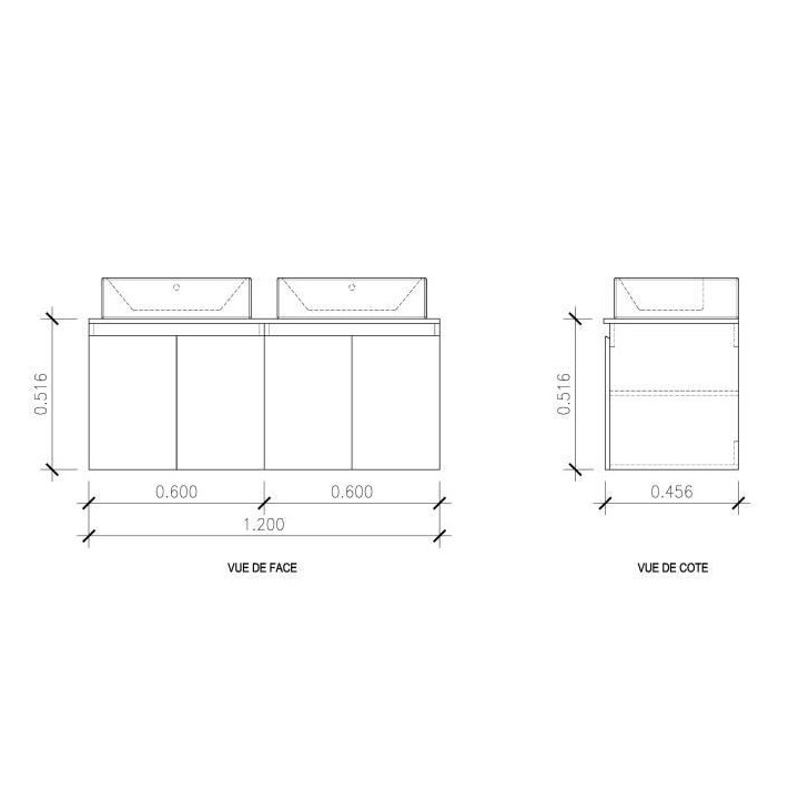 CINA Ensemble salle de bain double vasque L 120 cm - Noir laqué