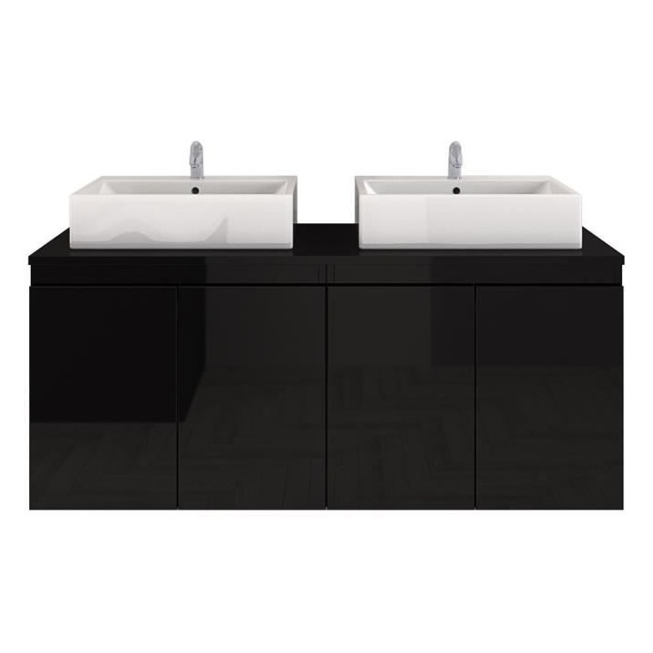 CINA Ensemble salle de bain double vasque L 120 cm - Noir laqué