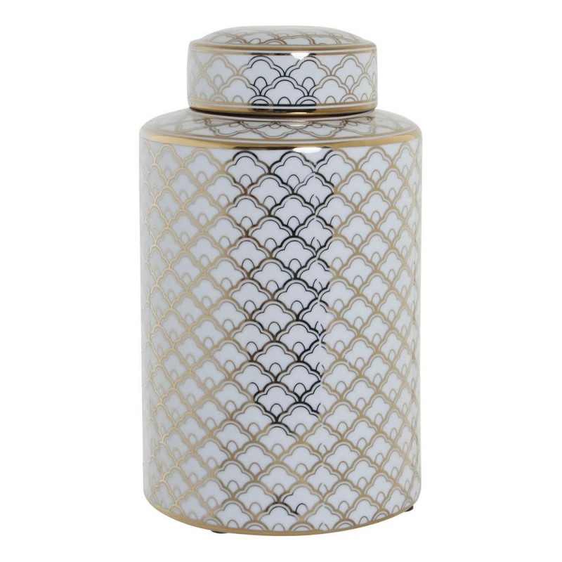 Vase DKD Home Decor 18 x 18 x 30,5 cm Porcelaine Doré Blanc