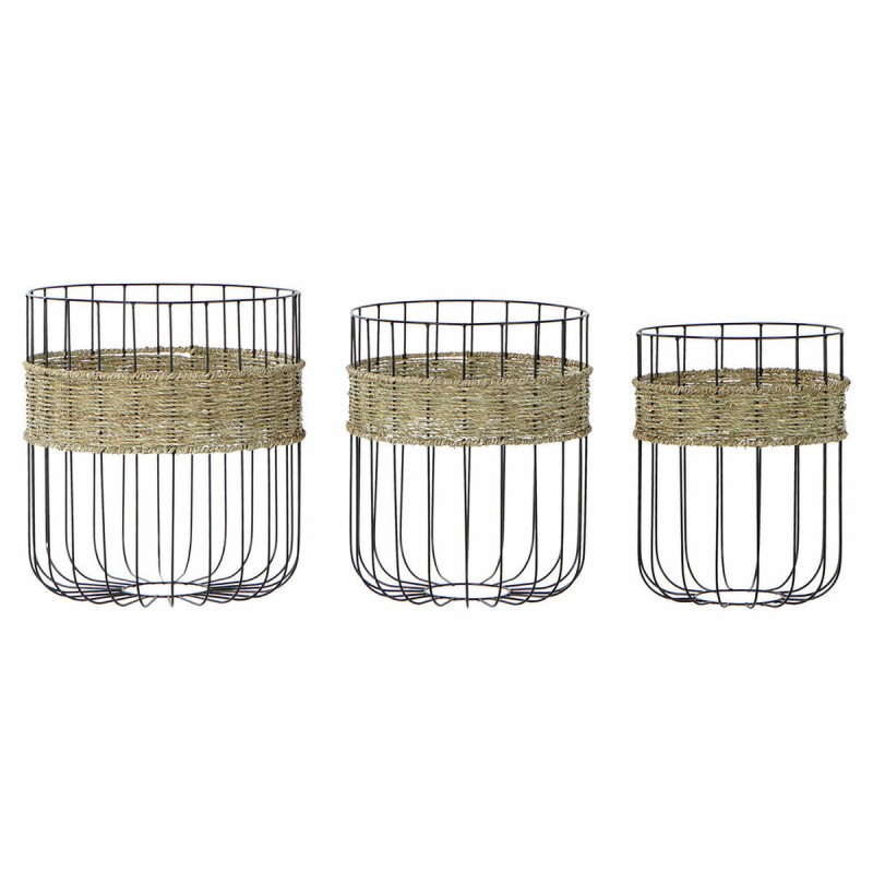 Set de basket DKD Home Decor 8424001836628 Noir Naturel Métal 35 x 35 x 40 cm