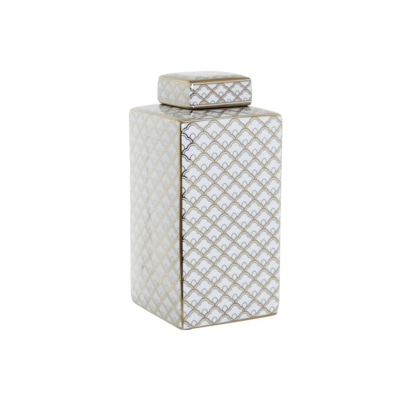 Vase DKD Home Decor 14,5 x 14,5 x 30 cm Porcelaine Doré Blanc