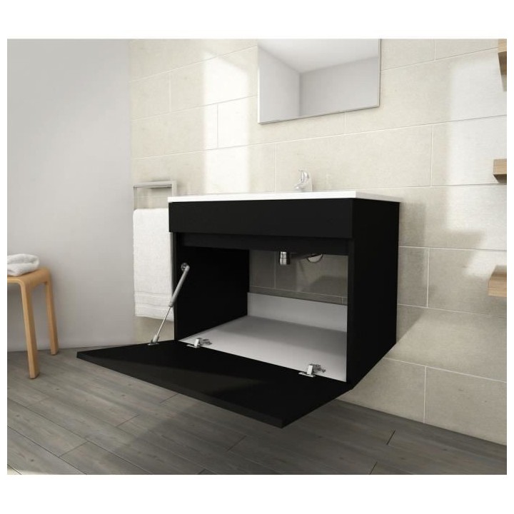 LUNA Ensemble salle de bain simple vasque L 60 cm - Noir mat