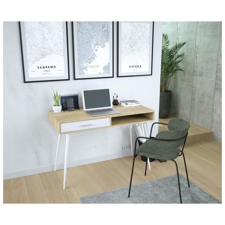 Bureau en métal 1 tiroir - L 110 x P 50 x H 75 cm - STUDY