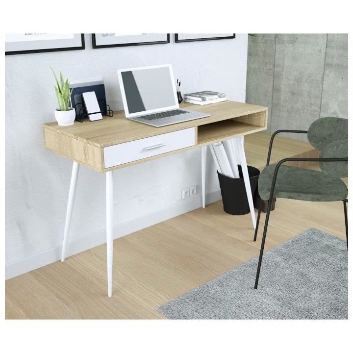 Bureau en métal 1 tiroir - L 110 x P 50 x H 75 cm - STUDY