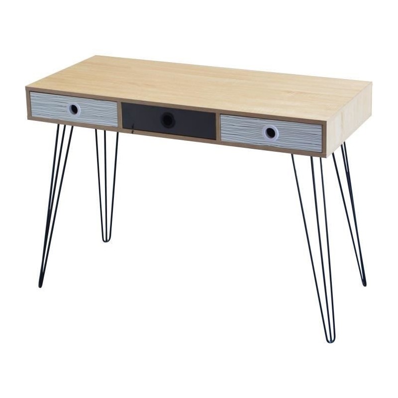 Bureau 3 tiroirs en métal - L 115 x P 50 x H 75 cm - BIRMINGHAM