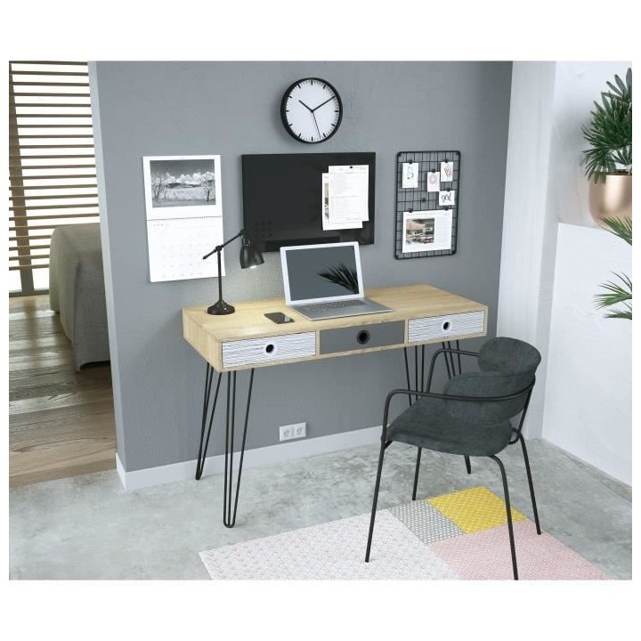 Bureau 3 tiroirs en métal - L 115 x P 50 x H 75 cm - BIRMINGHAM