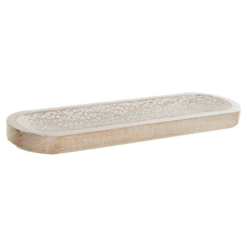 Centre de Table DKD Home Decor Blanc Marron Naturel Moderne Feuille d'une plante Indien 45,5 x 13,5 x 3,5 cm