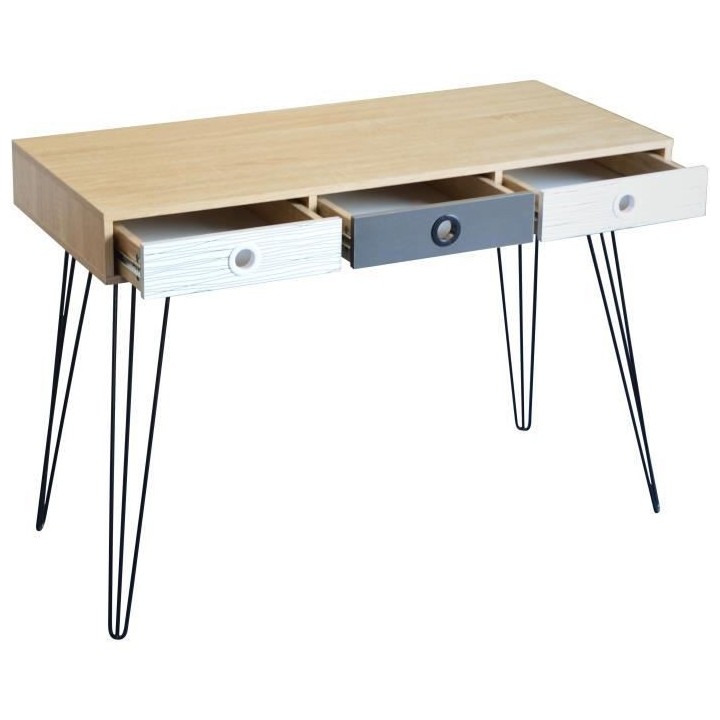 Bureau 3 tiroirs en métal - L 115 x P 50 x H 75 cm - BIRMINGHAM