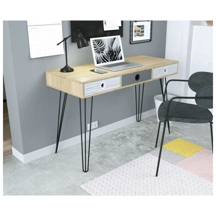 Bureau 3 tiroirs en métal - L 115 x P 50 x H 75 cm - BIRMINGHAM