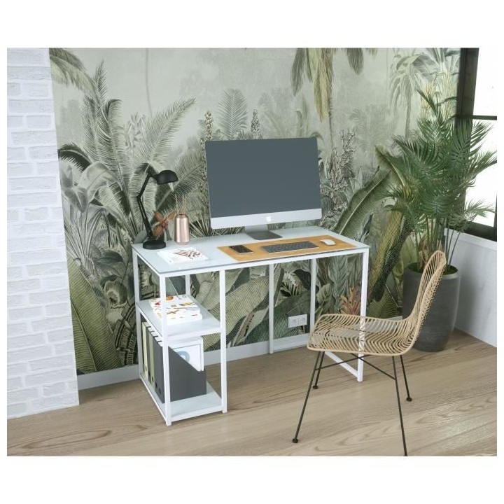 Bureau en metal - Blanc - L 110 x P 55 x H 75 cm - CORY