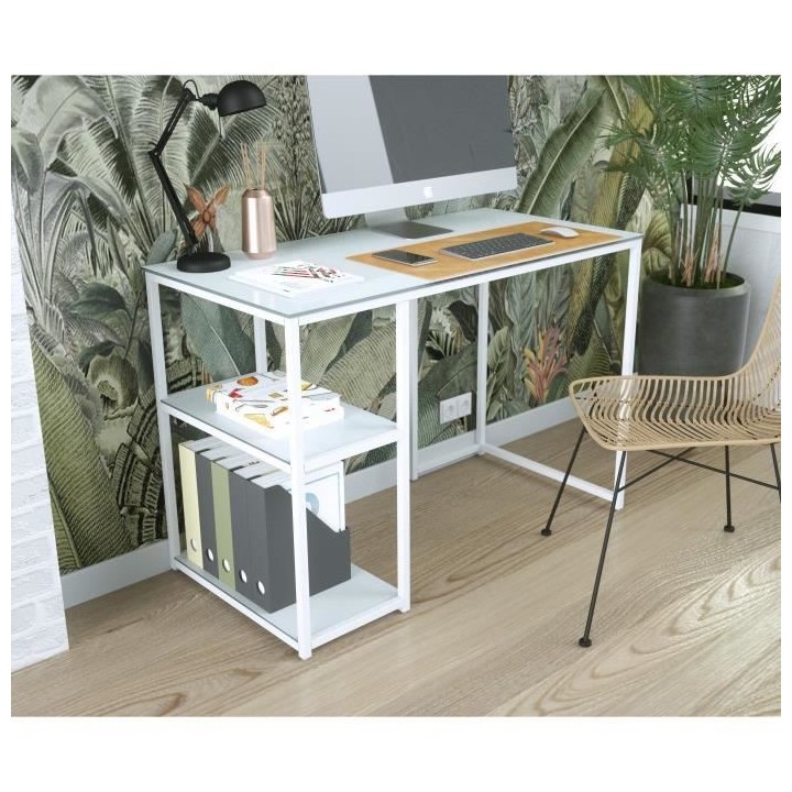 Bureau en metal - Blanc - L 110 x P 55 x H 75 cm - CORY