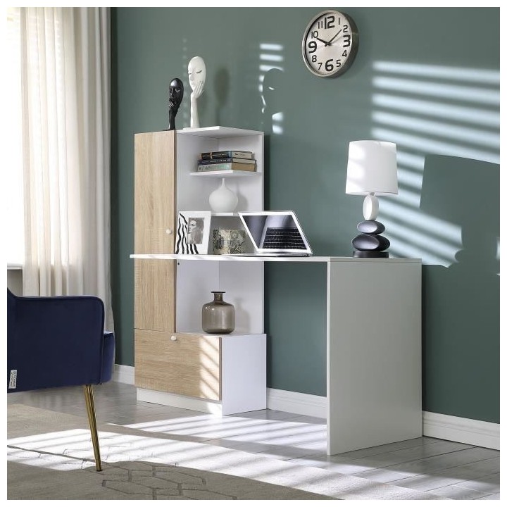 Bureau avec étageres - Blanc - L 160 x P 60 x H 135 cm - ACADEMY