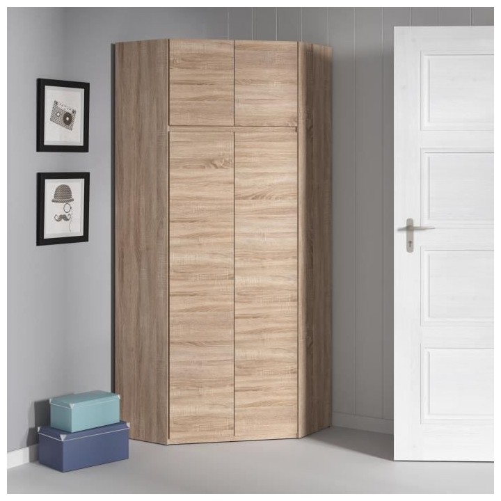 ACADEMICA Armoire d'angle - Décor chene sonoma - Contemporain - Chamb