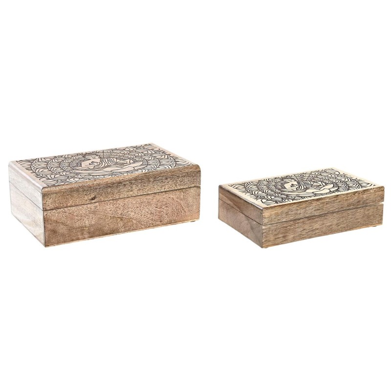 Boîte à bijoux DKD Home Decor Marron Bois de manguier 25 x 17 x 9 cm Brun foncé (2 Unités)