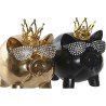 Figurine Décorative DKD Home Decor 13,5 x 11 x 14 cm Noir Doré Cochon (2 Unités)