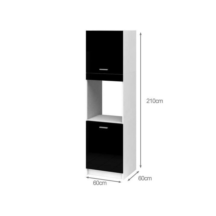EXTRA - Meuble colonne four de cuisine L 60cm - Noir Laqué