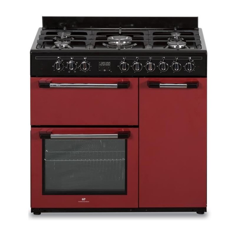 Cuisiniere piano gaz 3 fours électriques CONTINENTAL EDISON CECP903FBXD 5 feux - Bordeaux - Largeur 90 cm