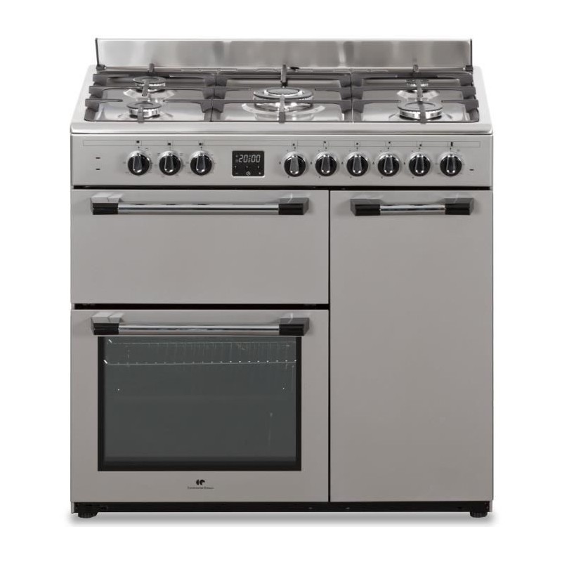 Cuisiniere piano gaz 3 fours électriques CONTINENTAL EDISON CECP903FIX 5 feux - Inox - Largeur 90 cm