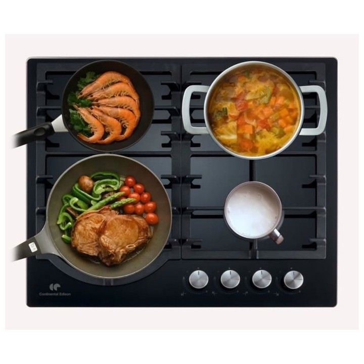 Plaque de cuisson gaz CONTINENTAL EDISON 4 foyers L56 x P48 cm CECTG4B