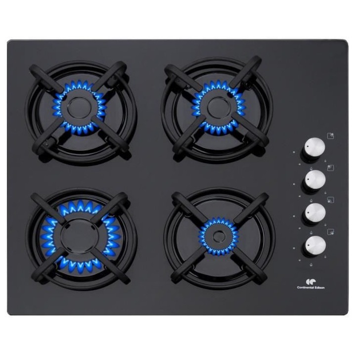Plaque de cuisson gaz CONTINENTAL EDISON 4 foyers L58 x P50 cm CECTG4V