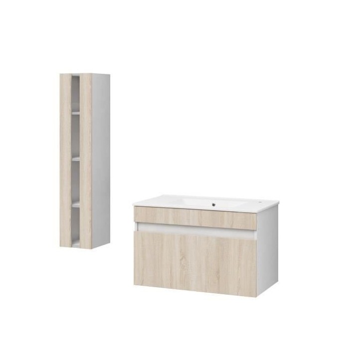 Salle de Bain complete L 80cm - Meuble + Vasque + Colonne vitrée - D