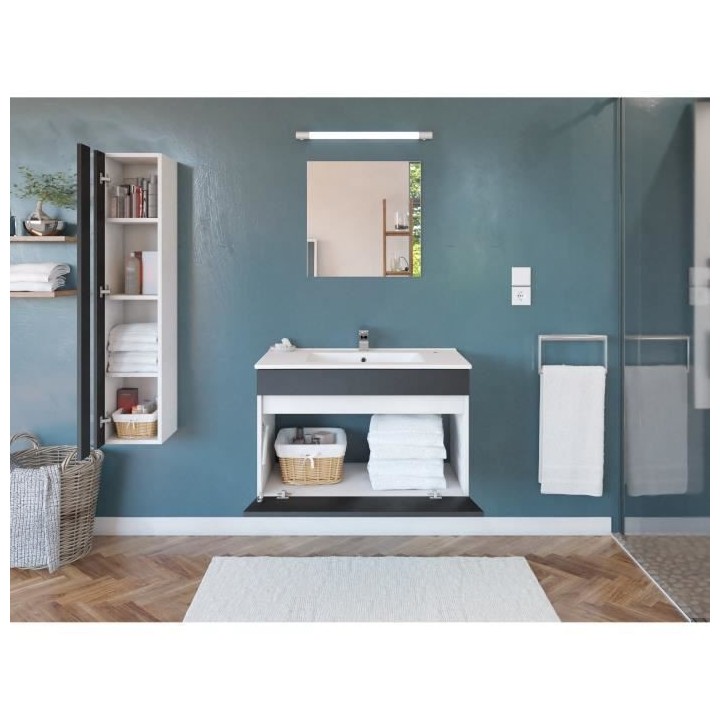 ALBAN Salle de Bain complete L 80cm - Meuble + Vasque + Colonne vitré