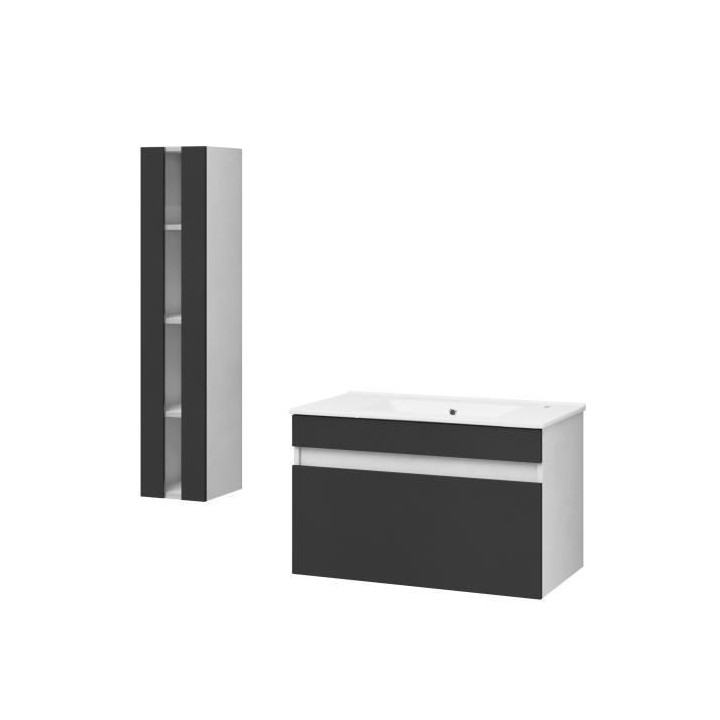 ALBAN Salle de Bain complete L 80cm - Meuble + Vasque + Colonne vitré