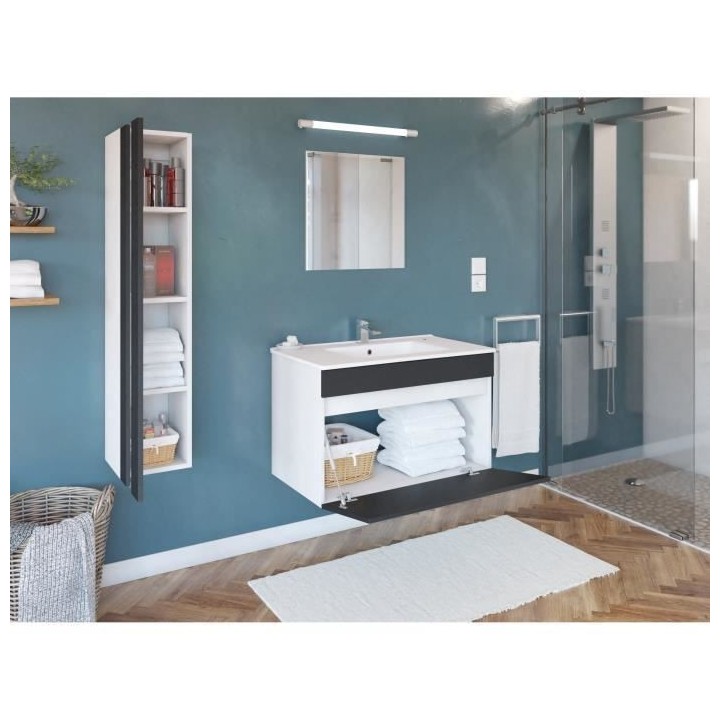 ALBAN Salle de Bain complete L 80cm - Meuble + Vasque + Colonne vitré