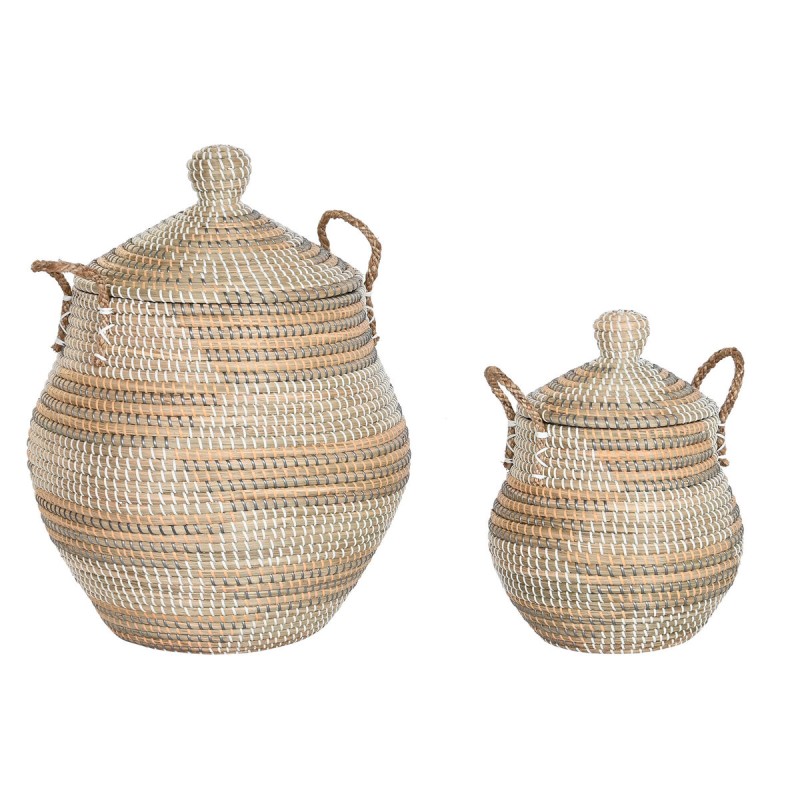 Set de basket DKD Home Decor Multicouleur Naturel Herbier marin Tropical 46 x 46 x 56 cm