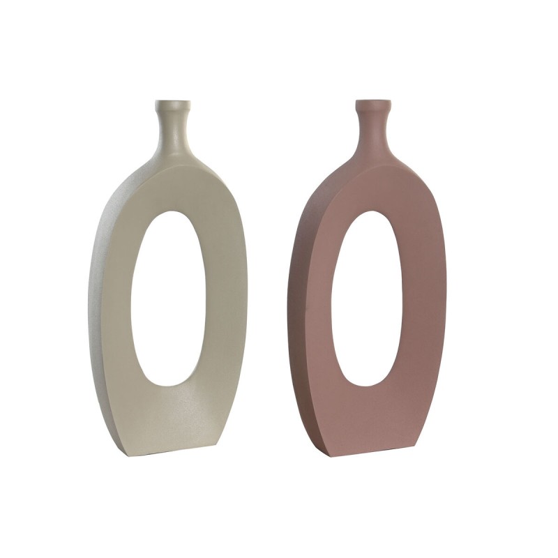 Vase DKD Home Decor 21 x 7 x 48 cm Beige Rose Aluminium (2 Unités)