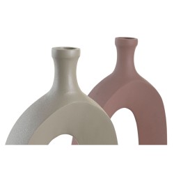 Vase DKD Home Decor 21 x 7 x 48 cm Beige Rose Aluminium (2 Unités)