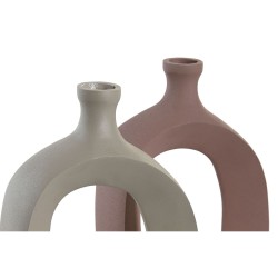 Vase DKD Home Decor 16 x 6 x 24 cm Beige Rose Aluminium (2 Unités)