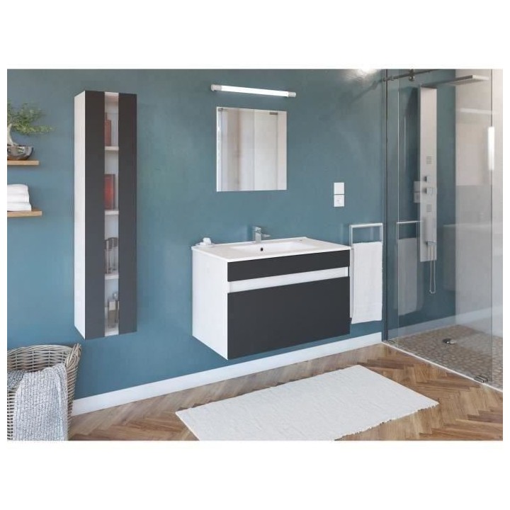 ALBAN Salle de Bain complete L 80cm - Meuble + Vasque + Colonne vitré
