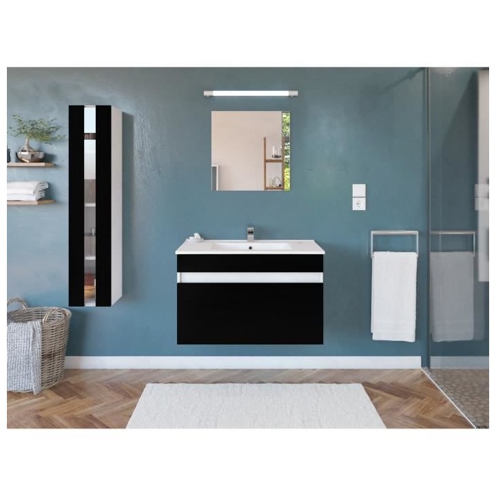 Salle de Bain complete L 80cm - Meuble + Vasque + Colonne vitrée - No