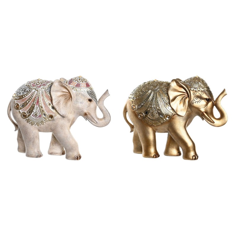 Figurine Décorative DKD Home Decor 30 x 9,5 x 23,5 cm Eléphant Beige Doré Colonial (2 Unités)