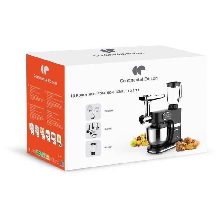 Robot pâtissier multifonctions CONTINENTAL EDISON - 1000 W - Noir