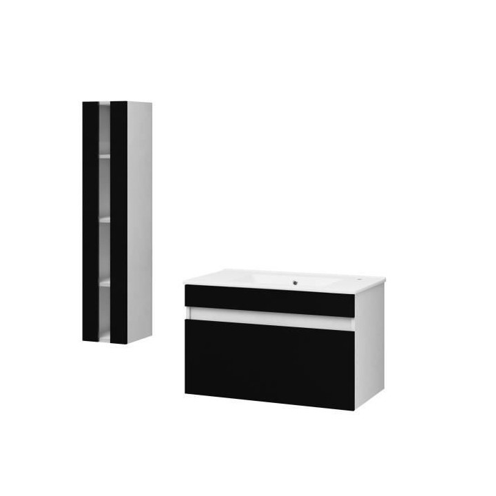 Salle de Bain complete L 80cm - Meuble + Vasque + Colonne vitrée - No