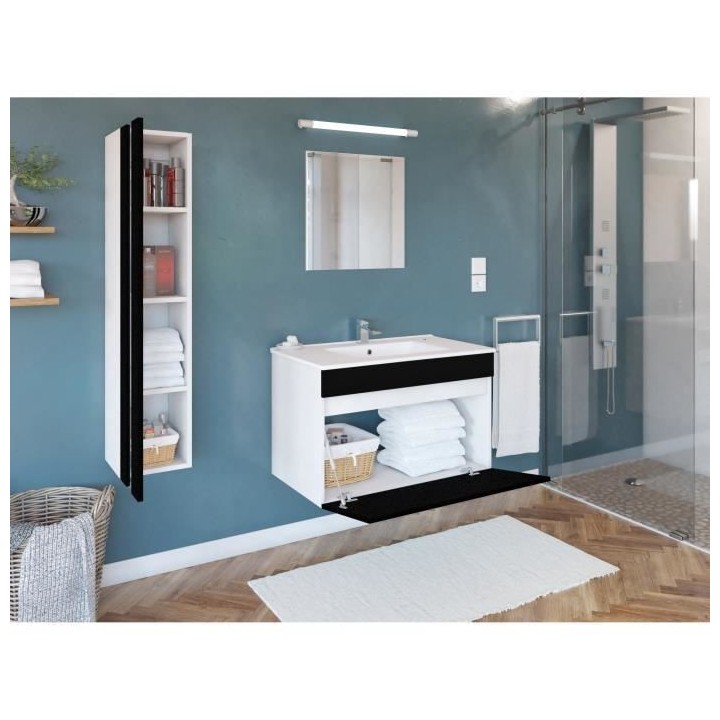 Salle de Bain complete L 80cm - Meuble + Vasque + Colonne vitrée - No