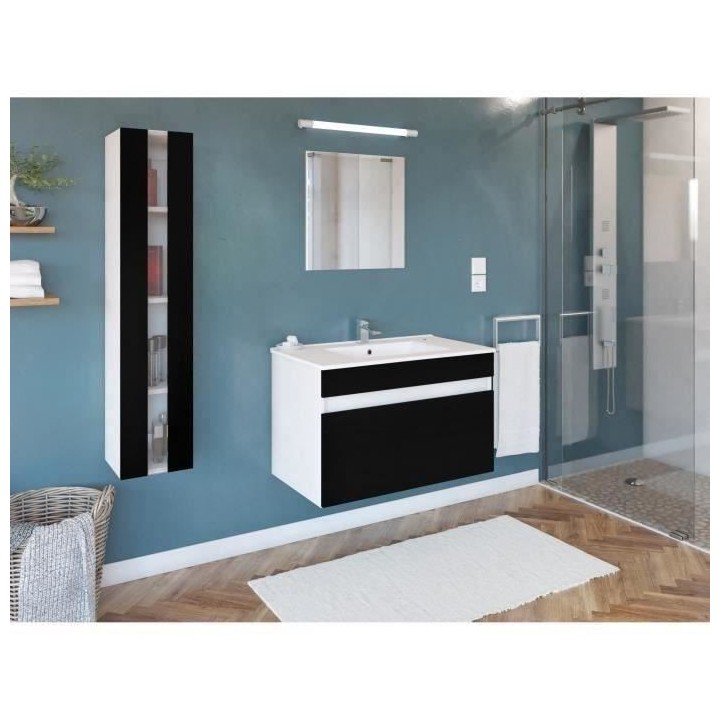 Salle de Bain complete L 80cm - Meuble + Vasque + Colonne vitrée - No