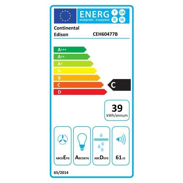 Hotte décorative murale CONTINENTAL EDISON CEH60477B 60 cm - Inox ban